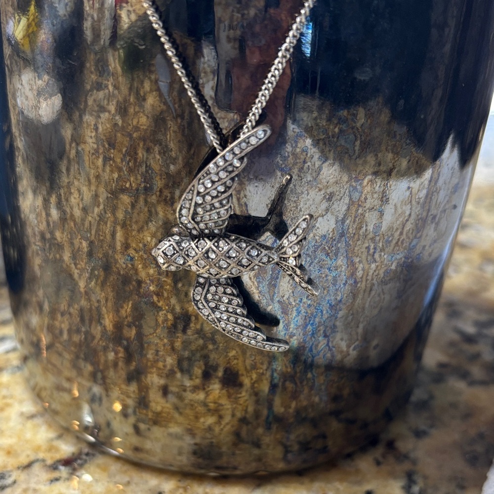 Fossil Silver Bird Pendant Necklace